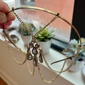 Gold-Tone Boho Bridal Headpiece | Crystal Teardrop Henna Jewelry